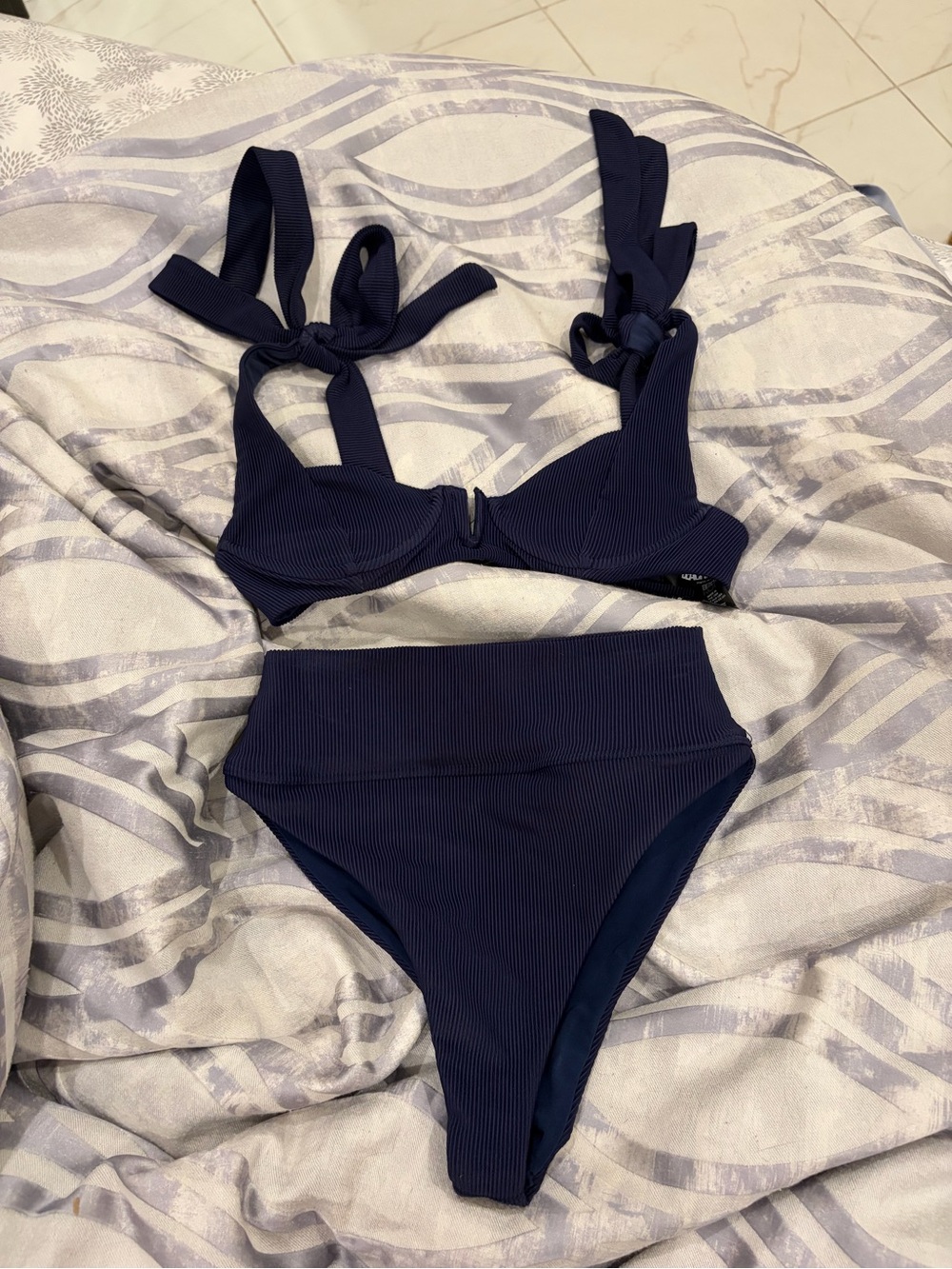 Beach Riot Navy Ribbed High-Waist Bikini Set